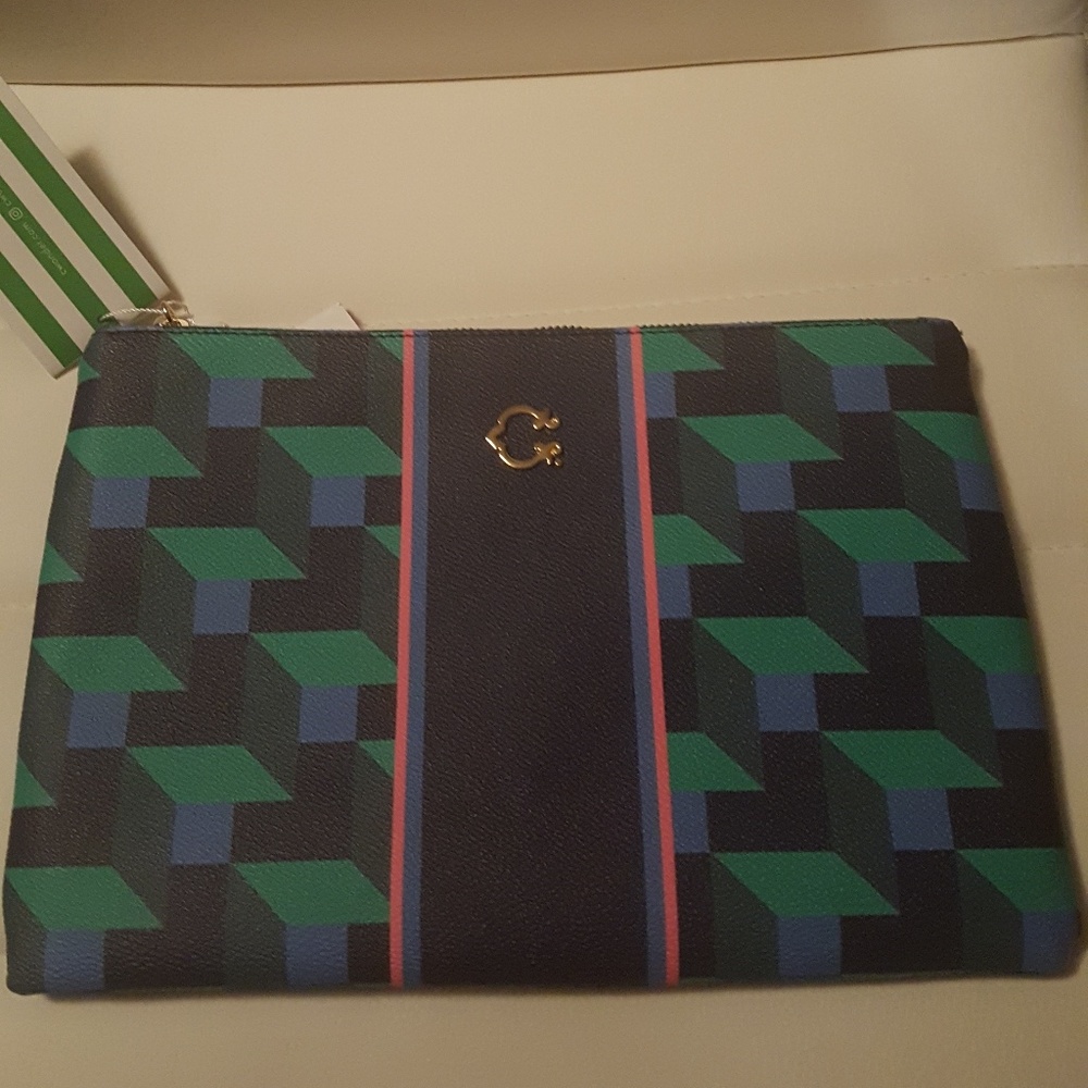 C.Wonder Graphic Geo Stripe Print Zip Top Pouch